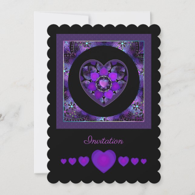 Invitation Parapluie violet & coeurs .7 (Devant)