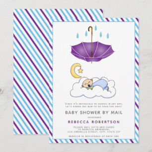 Invitation Parapluie violet, douche de bébé garçon endormi pa