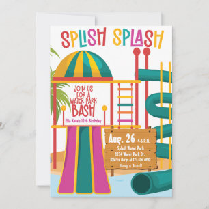 Invitation Parc aquatique Anniversaire Fête Splish Splash lum