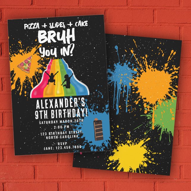 Invitation Parc de jeux à glissade intérieure pour l'annivers (Bruh Boy's Birthday Indoor Slide Park Playground Invitation)