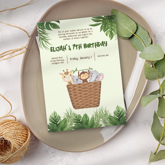 Invitation Parc des enfants Nature verte Animaux Anniversaire (Créateur téléchargé)