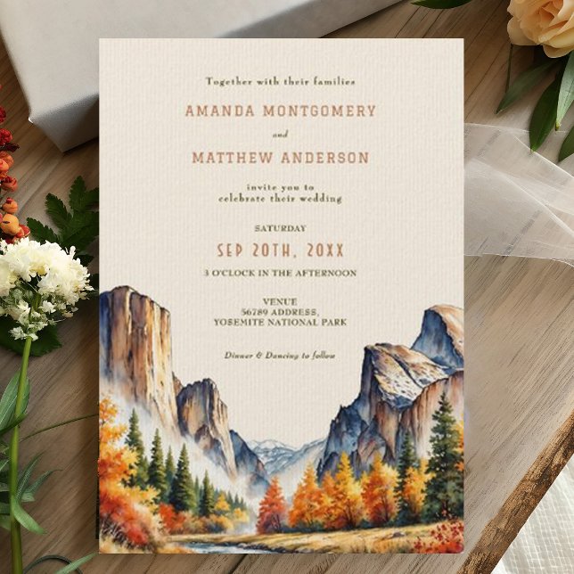 Invitation Parc national Yosemite Aquarelle Mariage (Créateur téléchargé)