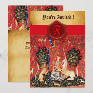 INVITATION PARCHEMENT DE SCEAU ROUGE DE MONOGRAMME DE LADINE 