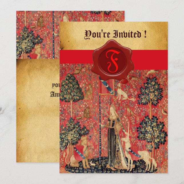 INVITATION PARCHEMENT DE SCEAU ROUGE DE MONOGRAMME DE LADINE  (Devant / Derrière)