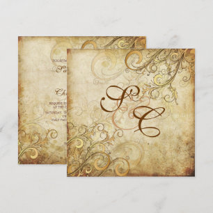 Invitation PARCHEMENT PixDezines VINTAGE GOLD SWIRLS/FAUX