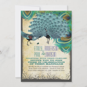 Invitation Parchemin de bordure Vintage de plumes de paon