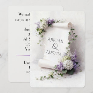 Invitation Parchemin de mariage blanc avec bordure florale