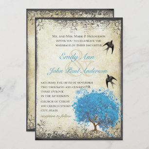 Invitation Parchemin de perle d'oiseau Vintage d'arbre de coe
