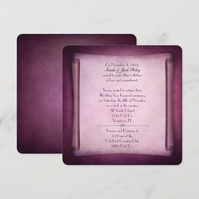 Invitation Parchemin de renouvellement de vœux de mariage Mag (Devant / Derrière)