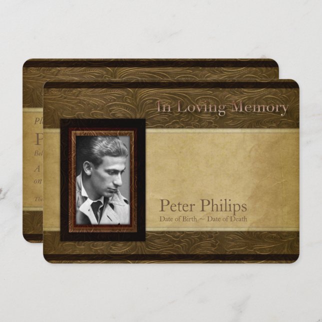 Invitation Parchemin en cuir Faux Service Photo Memorial (Devant / Derrière)