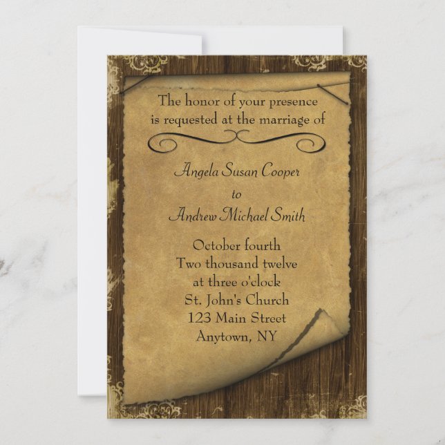 Invitation parchemin et look du bois (Devant)