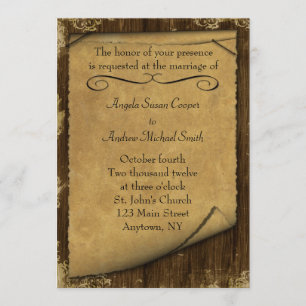 Invitation parchemin et look du bois