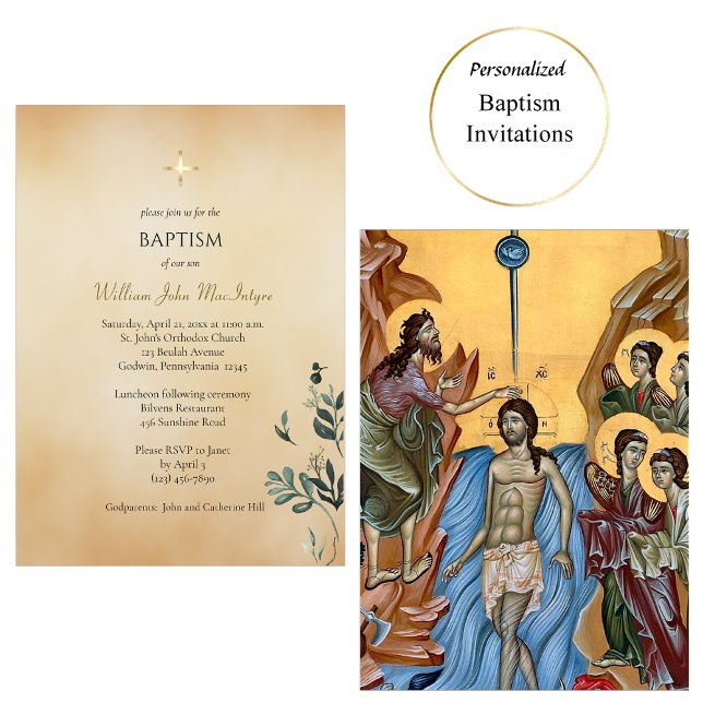Invitation Parchemin Fantaisiste de Baptême Orthodoxe avec Ve (Créateur téléchargé)