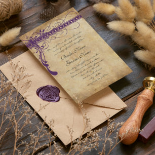 Invitation Parchemin faux violet Renaissance médiévale