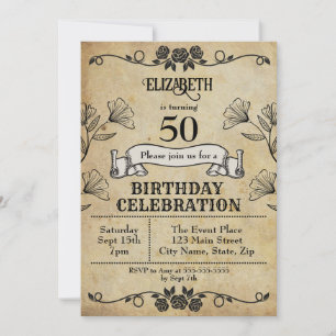 Invitation Parchemin ornemental Rose vintage 50e anniversaire