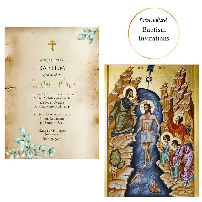 Invitation Parchemin rustique avec baptême orthodoxe à l'euca (Créateur téléchargé)