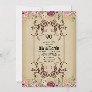 Invitation Parchemin vintage de fleurs d'or de Maron
