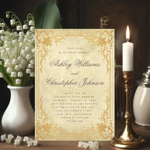 Invitation Parchemin vintage Faux Gold Ornate Mariage élégant