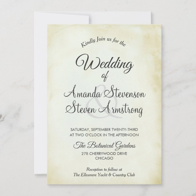 Invitation Parchemin Vintage Faux Mariage simple et élégant (Devant)