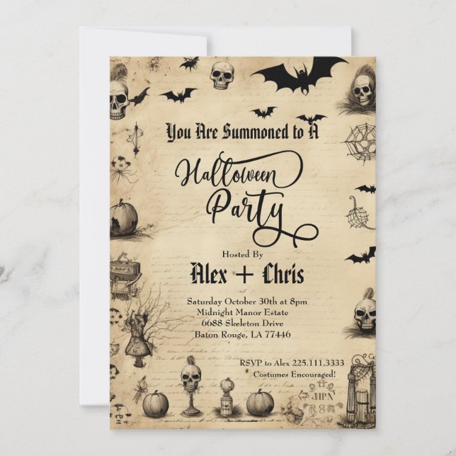 Invitation Parchemin vintage Parti d'Halloween gothique adult (Devant)
