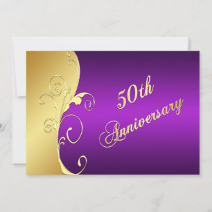 Invitation Parchemins dorés de 50e anniversaire avec du viole