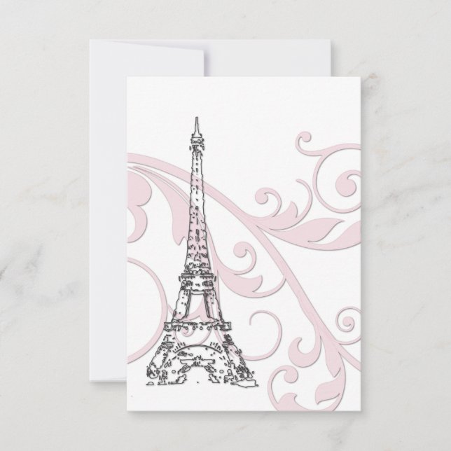 Invitation Parchemins roses et tour Eiffel (Devant)