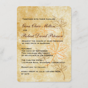 Invitation Parchment Orange Feuilles Brown Mariage de automne