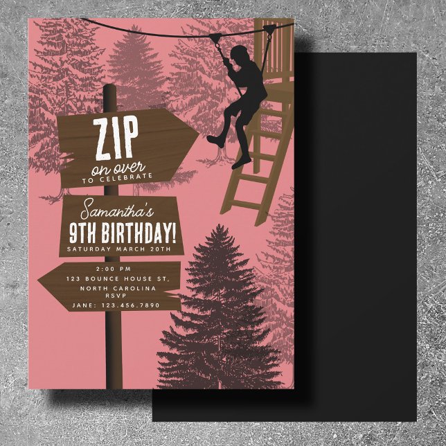 Invitation Parcours de corde de tyrolienne Parc d'aventure ex (Zipline Rope Course Outdoor Park Adventure Bday Invitation)