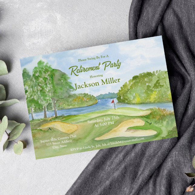 Invitation Parcours de golf à l'aquarelle avec fête de retrai (Créateur téléchargé)