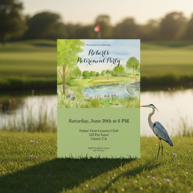 Invitation Parcours de golf pour fête de retraite avec Héron  (Créateur téléchargé)