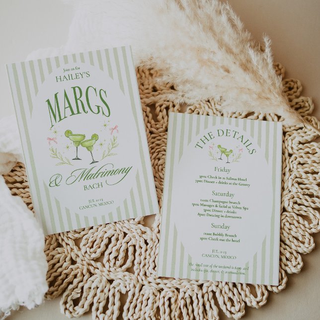 Invitation Parcours de l'enterrement de vie de jeune fille Ol (Margs & Matrimony Old Money Bachelorette Itinerary Invitation)