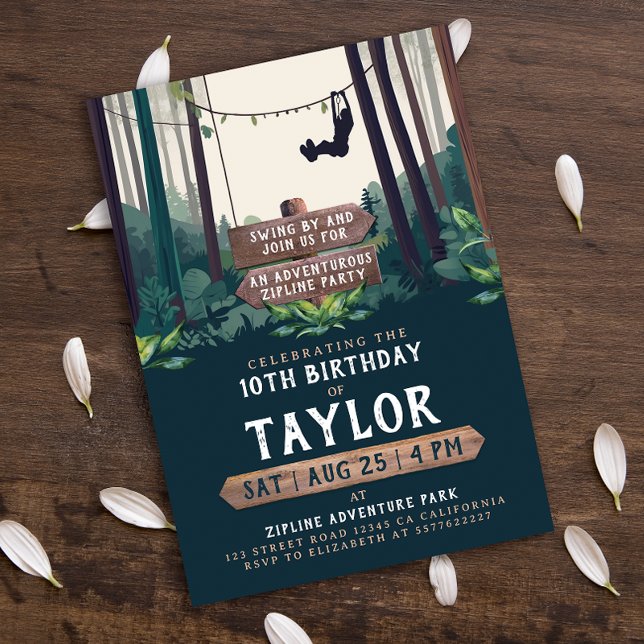Invitation Parcours de Zipline en Forêt Anniversaire Aventure (Créateur téléchargé)