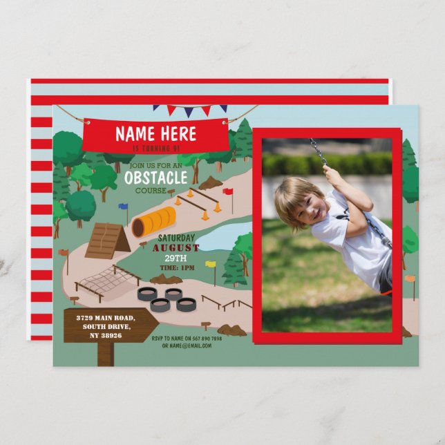 Invitation Parcours Obstacle Birthday Boys Photo Adventure Pa (Devant / Derrière)