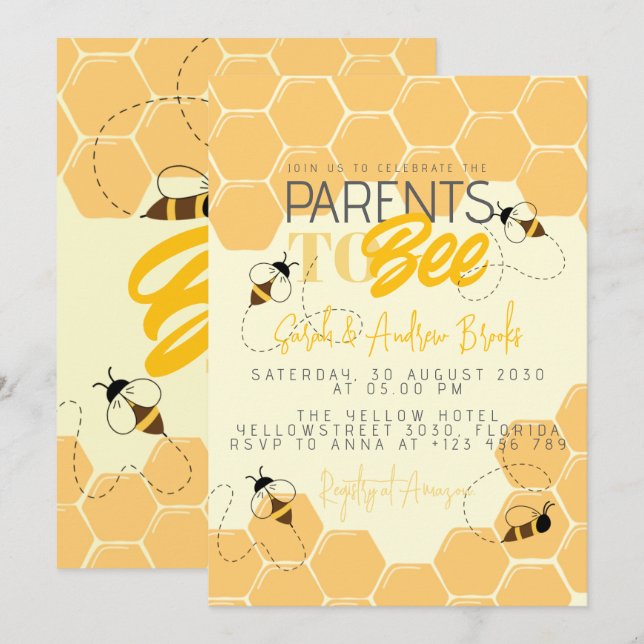 Invitation Parents à miel peigne abeille Baby shower Invitati (Devant / Derrière)