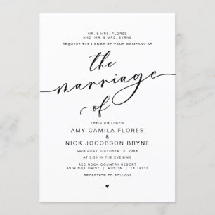 Invitation Parents accueillant, Calligraphie romaine, Mariage