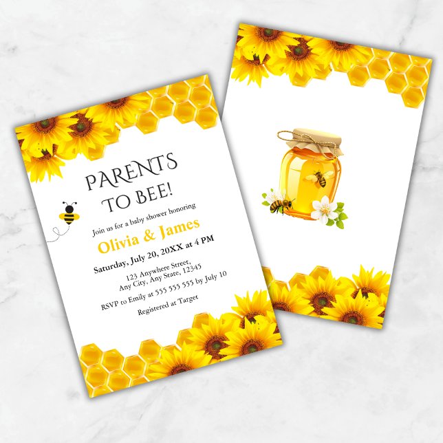 Invitation Parents d'abeilles jaunes floraux à Baby shower (Yellow Floral Honeycomb Parents to Bee Baby Shower Invitation )