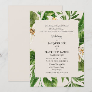 Invitation Parents de feuillage modernes Crème Mariage Mat