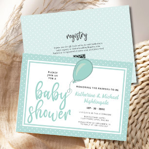 Invitation Parents neutres selon le sexe Mint Code QR Baby sh