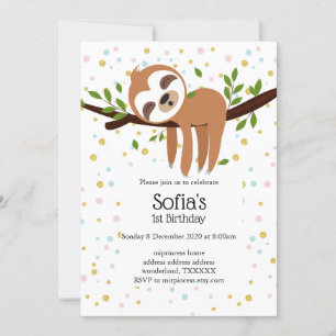Invitation paresse, paresse mignonne, illustration animale