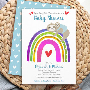 Invitation Paresseux Garçon Baby Shower Bohème Arc-en-ciel Mi