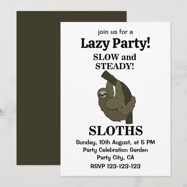 Invitation Paresseux Paresseux Lents Et Réguliers Paresseux D (Devant / Derrière)