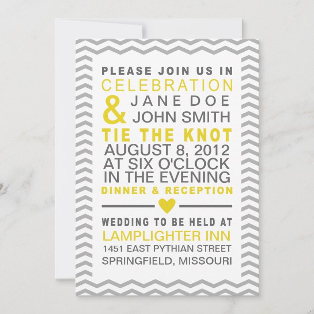 Invitation Parfait Chevron jaune et gris (Devant)