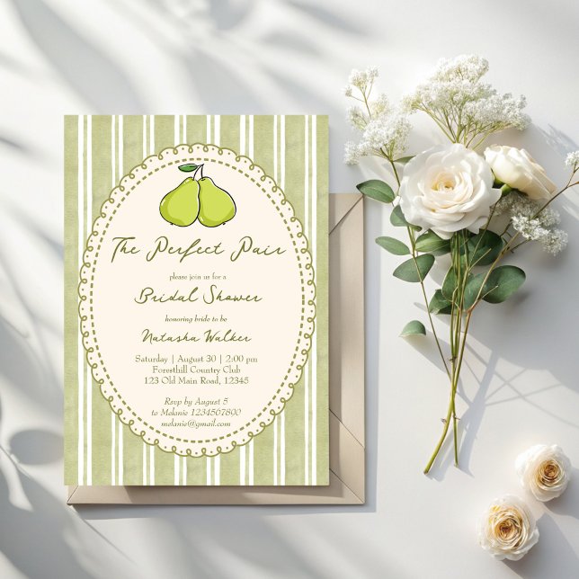 Invitation Parfait ensemble de rayures vert sauge poire pour  (Perfect pair sage green stripe pear bridal shower invitation cards template
)