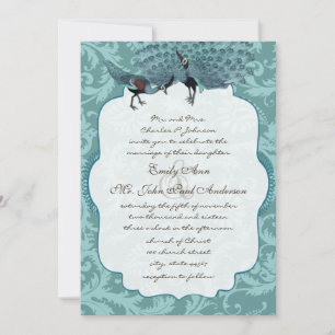 Invitation Parfait Paire Bleu de Mer Damassé Paon Élégance
