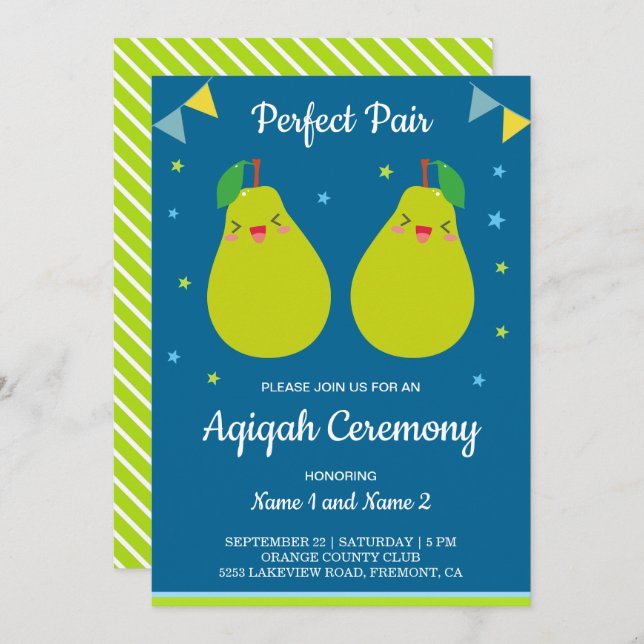 Invitation Parfait Paire Cute Pear Twins Aqiqah (Devant / Derrière)