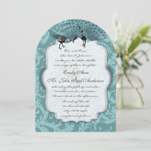 Invitation Parfait Paire Mer Bleu Damas Peacock Élégance