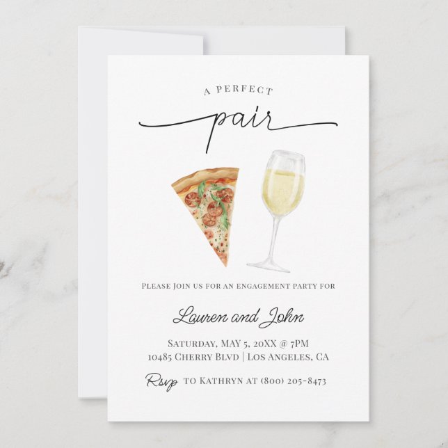 Invitation Parfait Paire Vin Pizza Engagement Partie Douche (Devant)