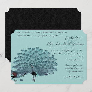 Invitation Parfaite Paire Aqua Argent Paon Élégance Métalliqu