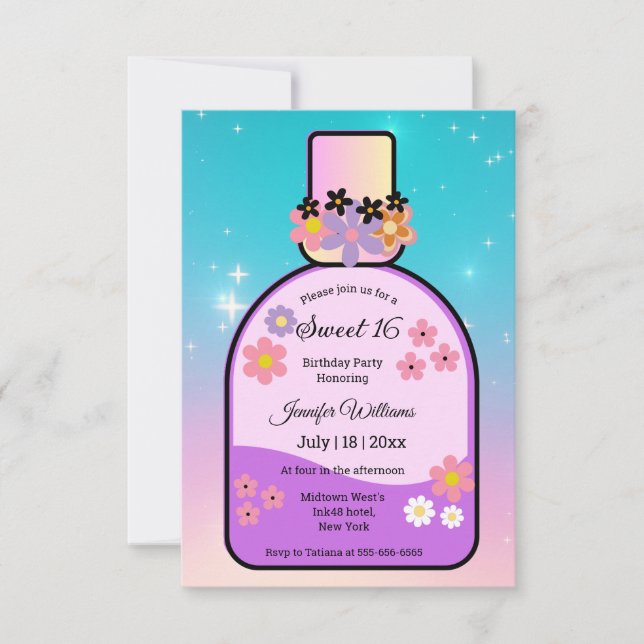 Invitation parfum rétro doux 16 étincelles holographiques (Devant)