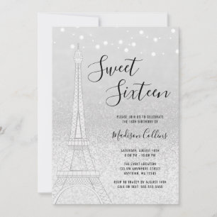 Invitation Paris Argent Parties scintillant Lumières Sweet 16